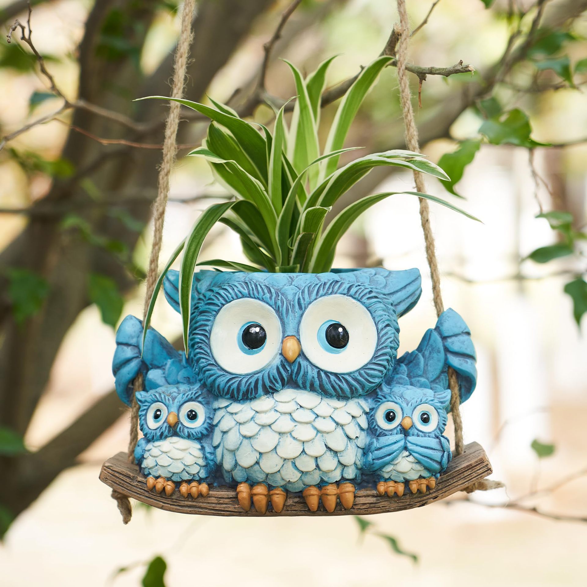 Hanging Planter Basket - かわいいフクロウの置物フラワーポット樹脂製動物ハンギングプランター屋内/屋外ガーデンパティオ装飾ギフトアイデア母友へのプレゼント