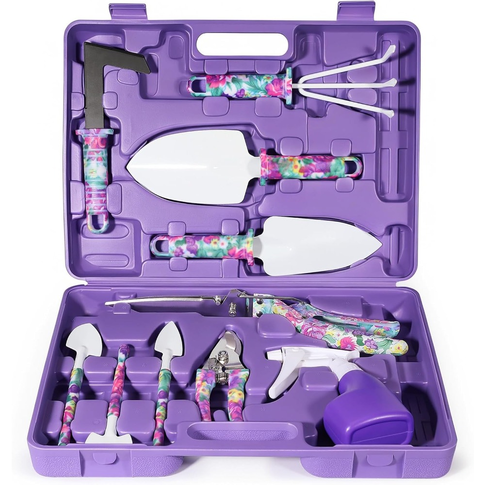 Gardening Tools Gift Set - 花柄ケース付き10点ガーデニングツールセット：特別な機会の女性への理想的なギフト