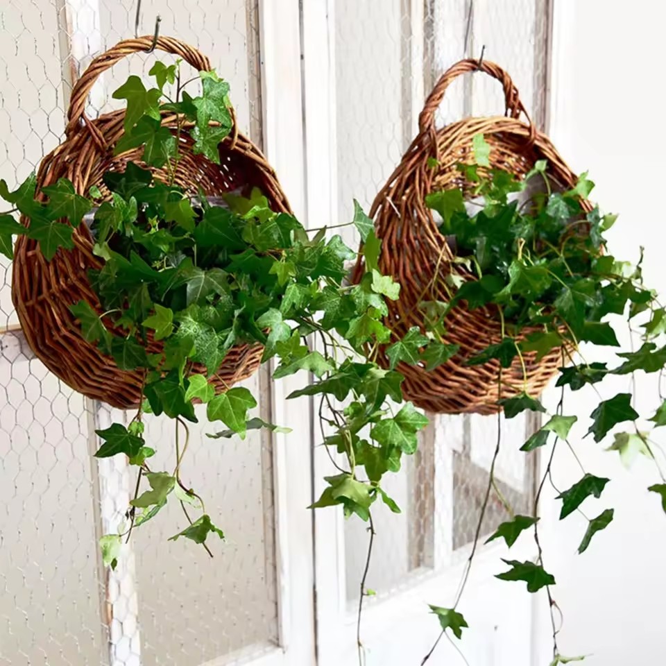 Hanging Planter Basket - 手作りの籐製フラワーポット、壁掛け式籐製バスケット、ガーデンバインポット、植物ホルダー、ガーデンポット、壁掛けプランター