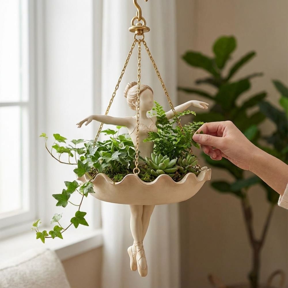 樹脂製バレエダンサー吊り下げプランター エレガントなバレリー - Hanging Planter Basket のレビューと価格