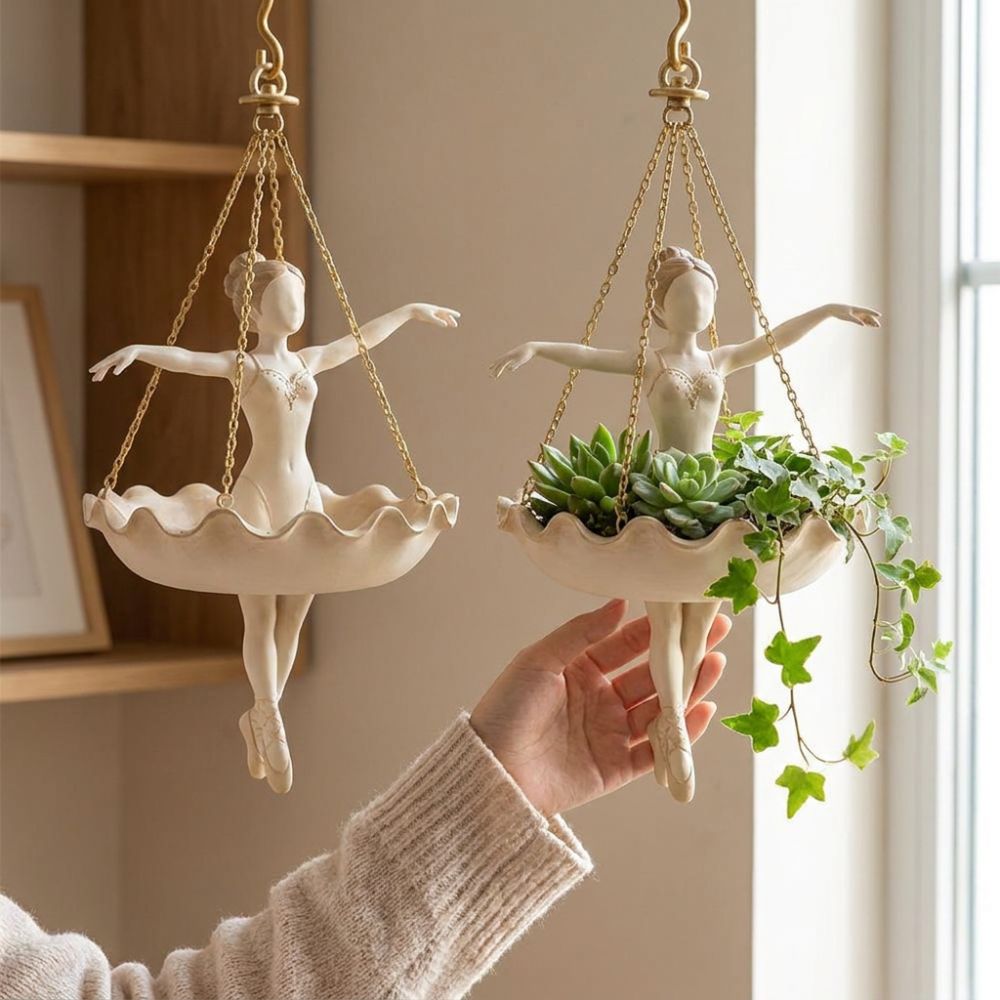 樹脂製バレエダンサーの吊り下げプランター、奇抜な手彫りの女の - Hanging Planter Basket のレビューと価格